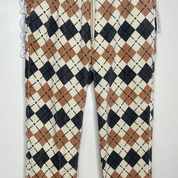 PACSUN size Slim MEDIUM Argyle Pattern Corduroy PANTS Elastic Waist TAN GRAY - Picture 4 of 16